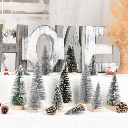 Artificial Frosted Sisal Christmas Tree, 30 Pieces Bottle Brush Trees with Wood Base DIY Crafts Mini Pine Tree for Christmas Home Table Top Decor Winter Ornament (Silver Green)