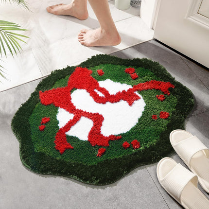 MelonBoat Christmas Bathroom Rugs: Non-Slip Christmas Bath Mat with Wreath and Bows Design, Absorbent Cute Soft Christmas Decorations Bathroom Rugs, Washable Green Christmas Bath Mats 24 x 24 Inch