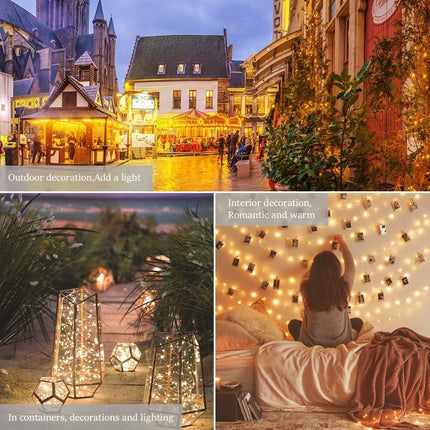 Solar String Lights, 2 Pack Total 200LED 66Ft Copper Wire Solar Fairy Lights 8 Modes, Waterproof Outdoor String Lights for Christmas Party Wedding Decoration Patio Garden Yard (Warm White)