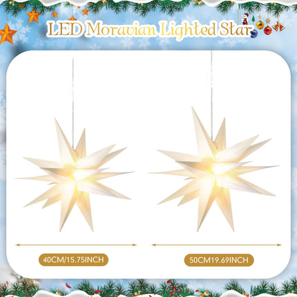 4 Pack Large LED Moravian Star Light Hanging Outdoor Christmas Warm White Porch Pendant Light Holiday Decoration for Christmas Trees Balconies Courtyards Advent Star (15.8''+19.7")