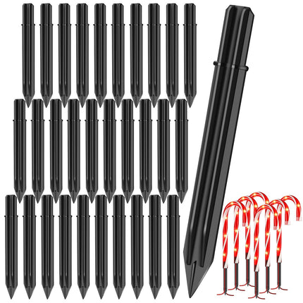 30Pcs Stakes for Outdoor Christmas Candy Cane Lights Replacement Pathway Markers Spike Replacer Plastic Inside Diameter 0.6-0.68 Inch for Maintain Garden Yard Landscape Lamps Pole