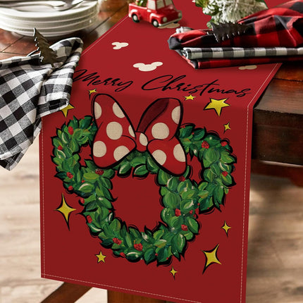 Seliem Merry Christmas Mouse Wreath Table Runner, Xmas Red Polka Dot Bow Stars Kitchen Dining Table Decor, Winter Holiday Farmhouse Home Decoration Indoor Outdoor Party Supply 13 x 72 Inches