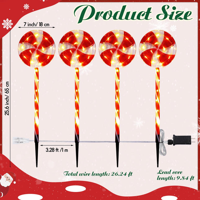 Ganeen 8 Pack Christmas Pathway Markers Lights Christmas Lollipop Lights Outdoor 25.6'' Christmas Candy Pathway Decorations with 8 Lighting Modes String Lights Plugin for Holiday(Red)