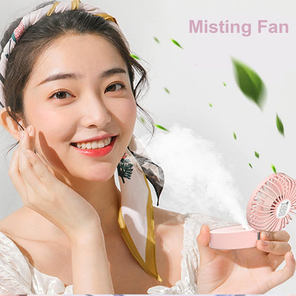 Mini Desk Fan, 3In1 Portable Misting Fan, Necklace Hand Fan With Colorful Led, Small Handheld Fan Foldable, Quiet, Lanyard
