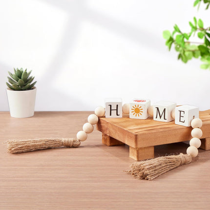 Christmas Decorations, Farmhouse Christmas Decor, Reversible 4 Seasons Wooden Beads Garland, Decorative Beads Home Decor for Tabletop, Mantel, Shelf, Tiered Tray