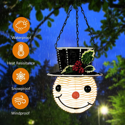 Snowman Hanging Solar Lantern,Christmas Outdoor Decorations Yard,Rattan Outdoor Lanterns for Patio Waterproof,Holiday Solar Powered Lights for Garden Tree Decor
