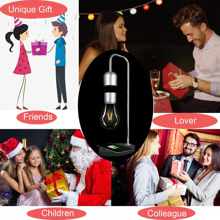 Magnetic Levitating Lamp with Wireless Phone Charger for iPhone Pro Max Floating Light Bulb LED Night Light Table Lamp Levitation Desk Lamp for Christmas Bedroom Office Decoration