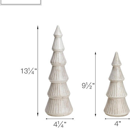 WONDROUS' DECO Wooden Christmas Tree Figurine, Tabletop White Tree Figurine, Set of 2 Desk Centerpieces for Christmas Decor