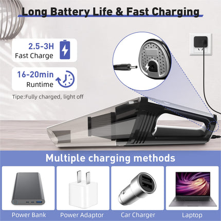 Handheld Vacuum Cordless Portable Mini Car Vacuum Cordless Rechargeable With 8000Pa Powerful Suction, Lightweight Car Hand Held Vacuum Cleaner With Led For Home, Office, Car Cleaning