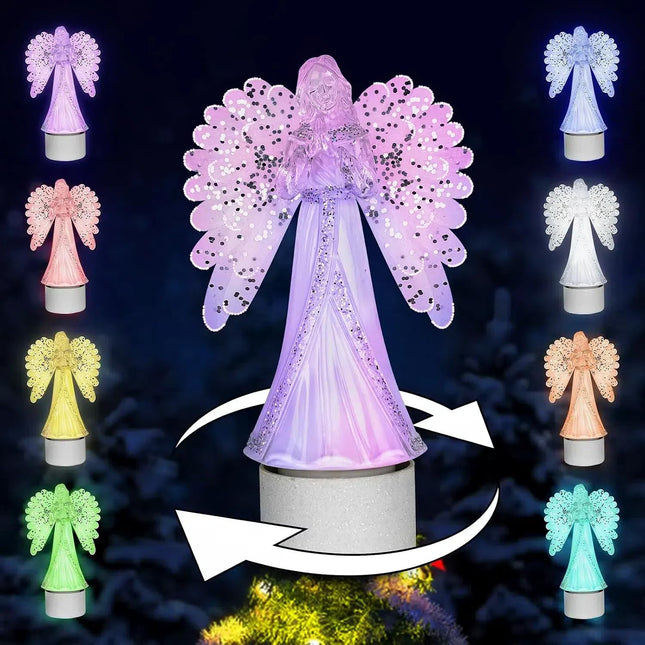 N&T NIETING Christmas Angel Tree Topper,14 Inch Rotating Multicolor Lighted Christmas Tree Topper, Angel Tree Toppers Lights for Home Party Xmas Decor