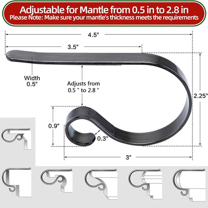 Christmas Stocking Holders for Mantle Set 4,Protective Pads Christmas Stocking Holders for Fireplace Mantle,Multi-uses Stocking Hooks for Mantle,Mantel Stocking Holders Clip for Xmas Party Decoration