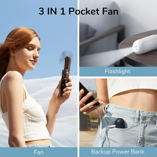 Jisulife 3 In 1 Handheld Fan, Mini Hand Fan, Portable Small Pocket Fan, Usb Rechargeable Fan 1421 Working Hours] With Power Bank