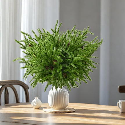 12 Pcs Christmas Norfolk Pine Branches, Artificial Christmas Pine Branches Norfolk Pine Stems, DIY Crafts Faux Christmas Greenery Stems, Real Touch, for Xmas Indoor Outdoor Home Decor.