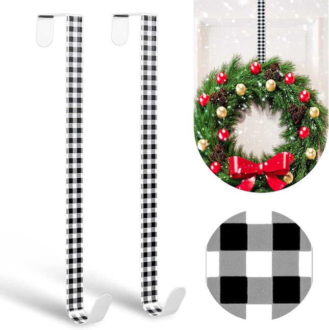 Whaline 2Pcs Christmas Wreath Hanger, 15 Inch Wreath Hangers for Front Door Plaids Xmas Wreath Door Hanger Long Metal Over The Door Wreath Hook Hanger for Xmas Wreath Home Decoration