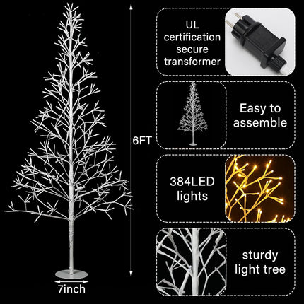 VIHOSE Christmas Lighted Birch Trees Alpine Artificial Christmas Tree Bendable Twig Warm White Lighted Trees Artificial Twig Fairy Light Tree for Home Christmas Party Holiday Decor(5 ft/ 384 LED)