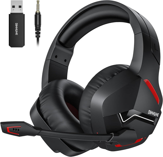 BINNUNE Wireless Gaming Headset with Microphone for PC PS4 PS5 Playstation 4 5, 2.4G Wireless Bluetooth USB Gamer Headphones with Mic for Laptop Computer