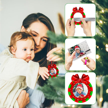 SICOHOME Christmas Frame Ornament , 2.8"x 3" Christmas Wreath Photo Ornament,Personalized Christmas Picture Frame Ornament, Christmas Ornament for Tree Decoration