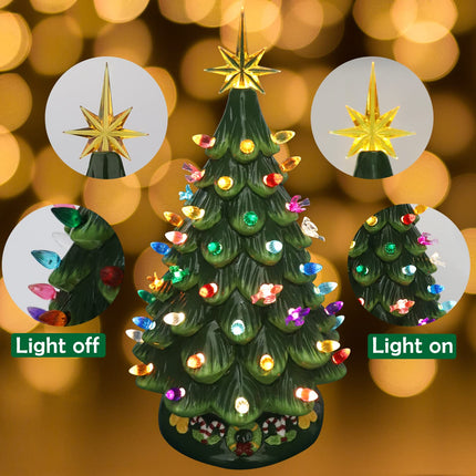 135Pcs Multicolor Ceramic Christmas Tree Replacement Light Bulbs Medium Twist Light Ornaments, 40Pcs Cardinals Birds Lights Bulbs and 3Pcs Topper Stars for Ceramic Christmas Tree