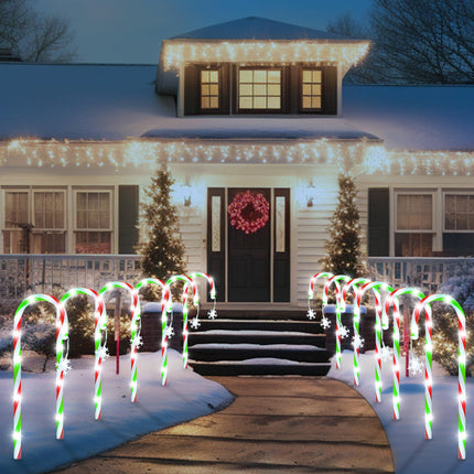 Christmas Pathway Lights Outdoor Decorations, 8 Modes Solar Candy Cane Lights with Snowflake, Outdoor Christmas Waterproof Stake Lights for Walkway, Yard, Porch, Garden Decor (2 x 12 Pack)