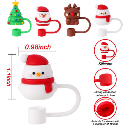 4 Pcs Christmas Straw Cover Cap for Stanley Cup, 10mm 0.4in Stanley Accessories Xmas Straw Toppers Cap with 30&40 Oz Tumbler with Handle Dust-Proof Reusable Straw Tips Lids for Christmas s