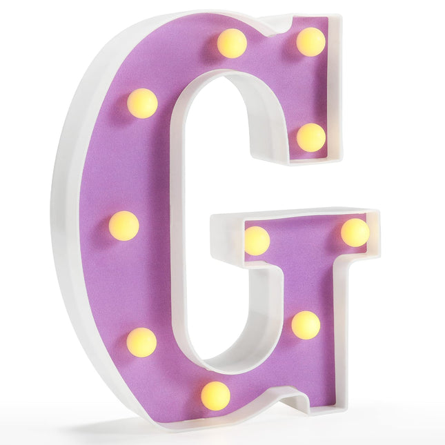 Pooqla LED Marquee Letter Lights, Light Up Alphabet Marquee Letters Sign for Night Light Birthday Wedding Party Christmas Lamp Home Bar Decoration, Purple Letter G