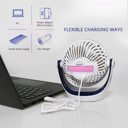 Aluan Desk Fan Small Table Fan With Strong Airflow Rechargeable Battery Operated Portable Fan 3 Speeds Adjustable Head 360°Rotata
