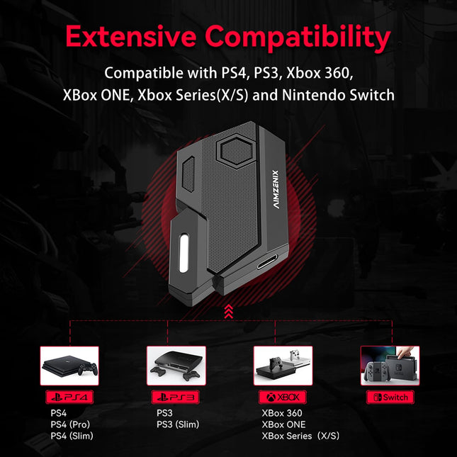 Game Controller Emulator for Xbox Series/Xbox One/Xbox 360/PS4/PS3/Nintendo Switch, Keyboard and Mouse Adapter for FPS/TPS/STG/RTS Games