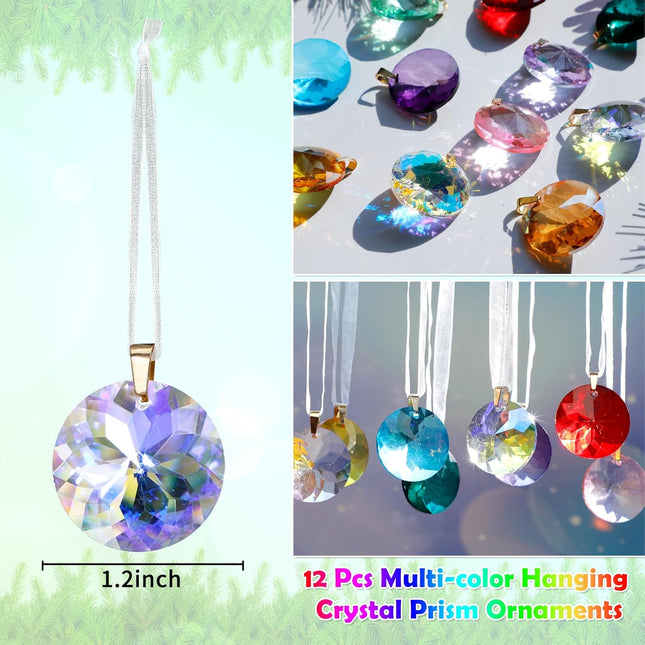 Worgree Crystal Christmas Ornaments Set, 12 Pcs Mini Colorful Crystal Glass Christmas Balls Ornaments for Xmas Tree Decorations Decorative Hanging Crystals Prism Ornaments for Wedding Party Home Decor