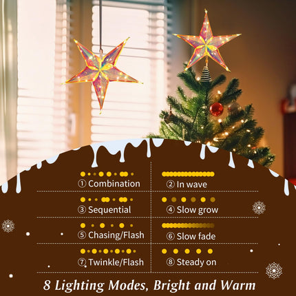 Lewondr 13" 2 Pack Star Outdoor Lights,Warm White Hanging Star Light Indoor with 6H Timer Function,8 Light Modes,Remote Control,USB Powered Lighted Tree Topper for Home Porch Patio Fireplac