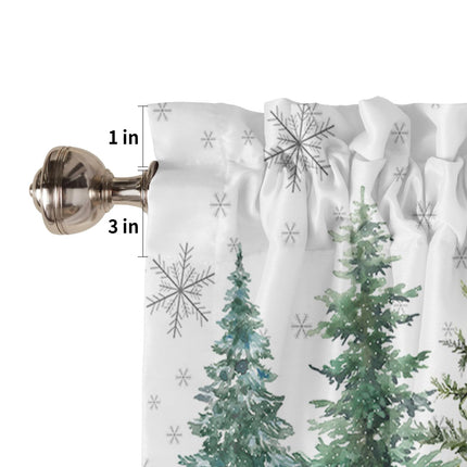 DecorLovee Green Christmas Tree Curtains Valances for Windows Living Room, Xmas Tree Curtain Toppers and Valances for Bedroom, Winter Snowflake Rod Pocket Short Shade Curtains Kitchen Valances 54"x18"
