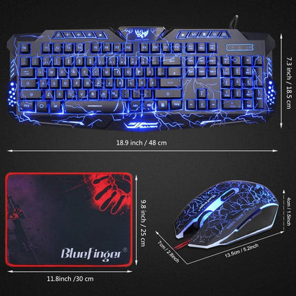 Gaming Keyboard and Mouse,USB Wired Backlit Gaming Mouse and Keyboard Combo,Letters Glow, 3 Color Crack Backlit,Illumination Keyboard and Mouse Set for Game and Work