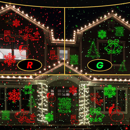 Christmas Projector Lights Outdoor: Red and Green Christmas Laser Lights Outdoor for House Garden Holiday - Christmas Light Show with Remote 3540 Sq Ft (Christmas & Fireflies Patterns)