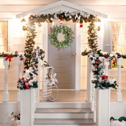 HUAESIN 20in Artificial Pre-Lit Christmas Wreath Holiday Accent Decoration for Door, Small Artificial Xmas Wreath for Hanging Christmas Gate Wall Decorations