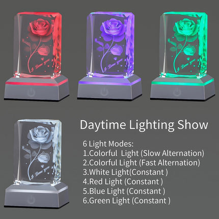 hochance 3D ButterflyRose Crystal Multicolor Nightlight - I Love You Decolamp - Perfect Valentines Day Ideas for Her My Girlfriend Wife Mom - Unique Anniversary Birthday Presents