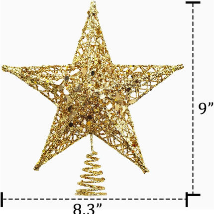 Christmas Tree Star Topper, Xmas Tree Topper Glittered 5 Point Star Treetop for Christmas Tree Ornament Indoor Party Home Decoration (Golden, 8inch)