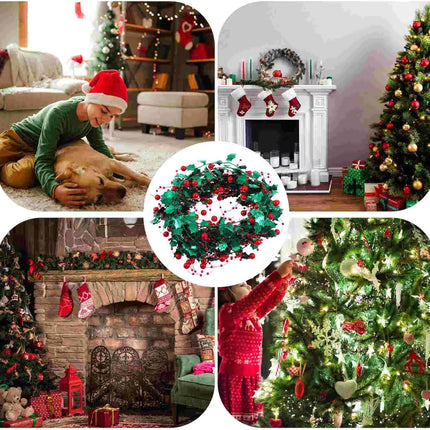Fanwaoo 16 Feet Christmas Tree Beads Strings Pearl Berry Beads Strands Garland Artificial Green Leave Chain Plastic Beads Roll Christmas Decoration for Wedding Holiday Party Home Indoor Outdoor Green