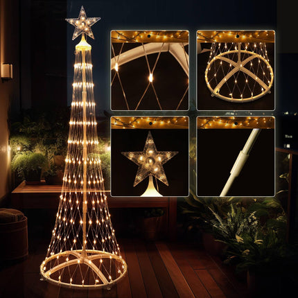 Fanshunlite Christmas Cone Tree Lights, LED Artificial Tree with 8 Modes Light Show, Decor for Porch Garden Patio Indoor Outdoor House Yard Xmas Decorations, 271 LED Warm White 5FT