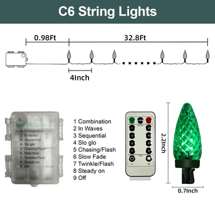 Anycosy Christmas Lights C6, 32.8 Ft 100 LEDs Strawberry Battery Operated Strings Lights 8 Modes & Timer for Xmas Tree Garland Garden Patio Indoor Outdoor Christmas Decorations