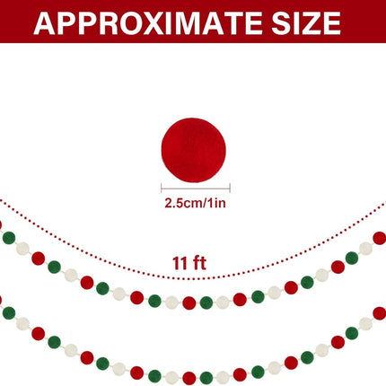 60 Balls Christmas Felt Ball Garlands - Christmas Decorations - Christmas Pom Pom Garlands for Christmas Tree- Xmas Holiday Indoor Outdoor Home Office Hanging Decor - Xmas Decorations- 25mm