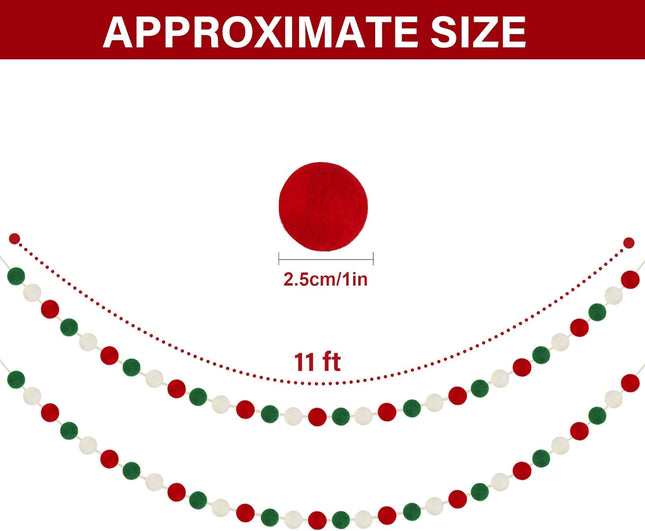 60 Balls Christmas Felt Ball Garlands - Christmas Decorations - Christmas Pom Pom Garlands for Christmas Tree- Xmas Holiday Indoor Outdoor Home Office Hanging Decor - Xmas Decorations- 25mm