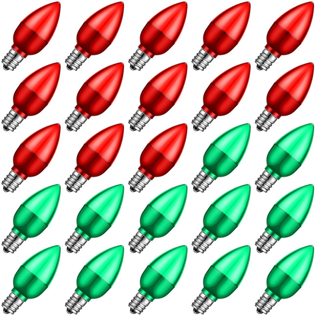 25 Pack LED Christmas C7 Light Bulbs 1W Night Light Bulb Mini Bulb Candelabra E12 Base Decor Bulb Indoor Outdoor Replacement Light Bulb Christmas Holiday Candle Light Bulb (Red,Green)