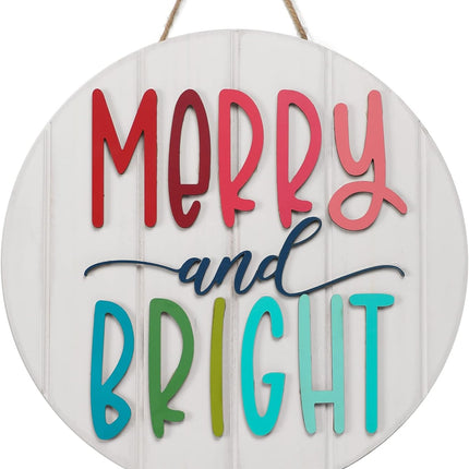 3D Christmas Merry and Bright Ornament Door Hanger Farmhouse Style Christmas Front Door Sign Christmas Decor Wooden Wreath (MERRY&BRIGHT)