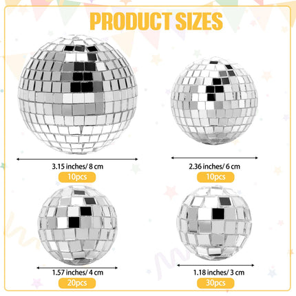 Geetery 70 Pcs Disco Ball Cake Topper Various Sizes Disco Ball Cake Decorations Reflective Mirror Disco Ball Decor Silver Disco Ball Centerpiece Disco Cake Topper for 70s Birthday Party Wedding