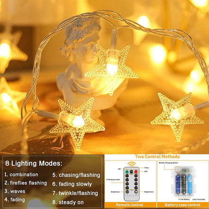YoTelim Star String Lights Battery Operated，Water Proof 33FT 100 LED Fairy Christmas Lights 8 Modes with Remote Control, for Home, Party, Wedding, Garden Decoration Warm White