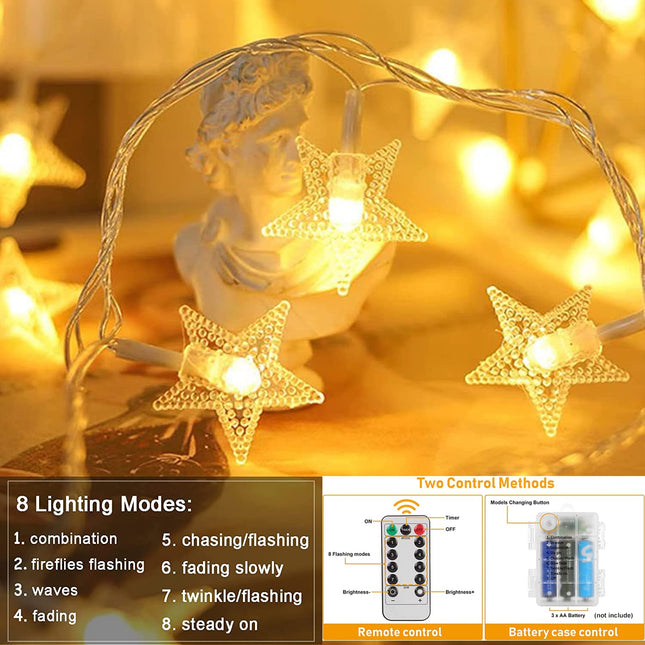 YoTelim Star String Lights Battery Operated，Water Proof 33FT 100 LED Fairy Christmas Lights 8 Modes with Remote Control, for Home, Party, Wedding, Garden Decoration Warm White