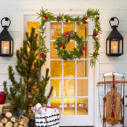 RECUTMS 6.5FT Christmas Garland with Lights Artificial Red Berry Garland and Pinecones Christmas Decorations Indoor Xmas Lighted Garland Fireplace Decor