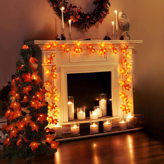 Fall Garland 20Ft 40 LED Lighted Maple Leaf String Lights for Fall Decor Thanksgiving Decoration Halloween Decor (2 Pack)