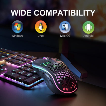 Wireless Gaming Mouse with Honeycomb Shell,USB Cordless 2.4GHz Ergonomic Wireless Mouse,Rechargeable RGB Backlight Computer Mouse for pc,Laptop,Computer(Black)
