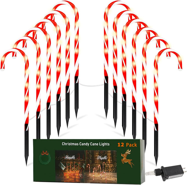 Christmas Decorations 12 Pack 22" Candy Cane Lights with 8 Modes,Christmas Outdoor Decorations Outside for Yard/Garden/Lawn/Tree/Pathway/Patio/Holiday Decor,Christmas Lights Outdoor Waterproof