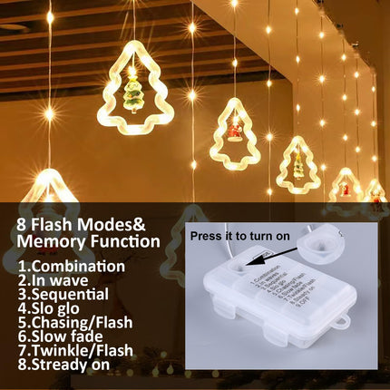 Christmas String Lights Indoor/Outdoor,10 Circle/Star/Tree Lights 120 LED Christmas Decorations Light,Christmas Window Curtain Light 16 FT Waterproof Fairy String Light Warm lamp